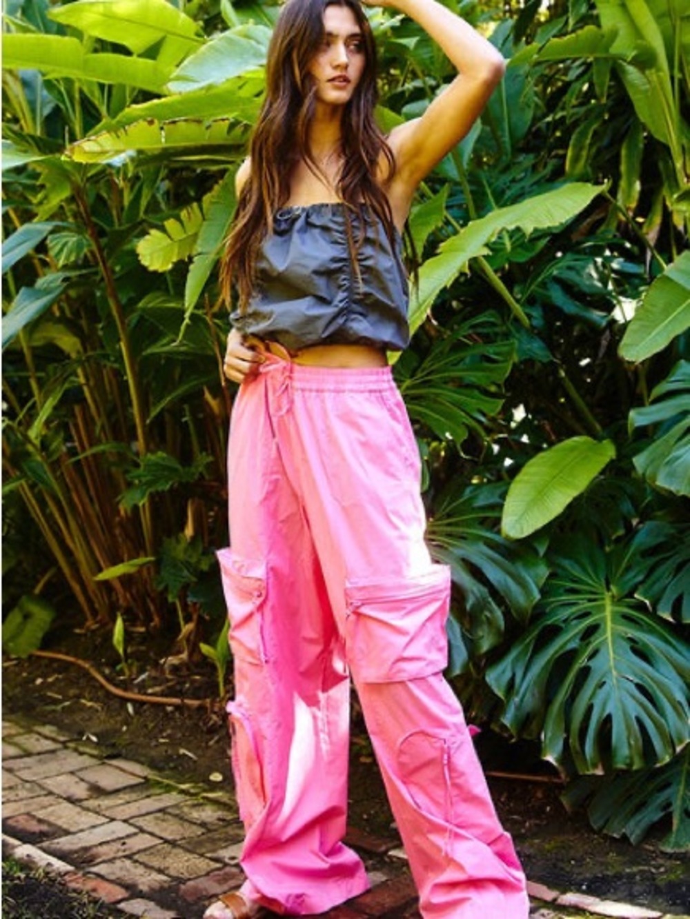 BUCKETLIST Hot Pink Wide‑Leg Cargo Pants
